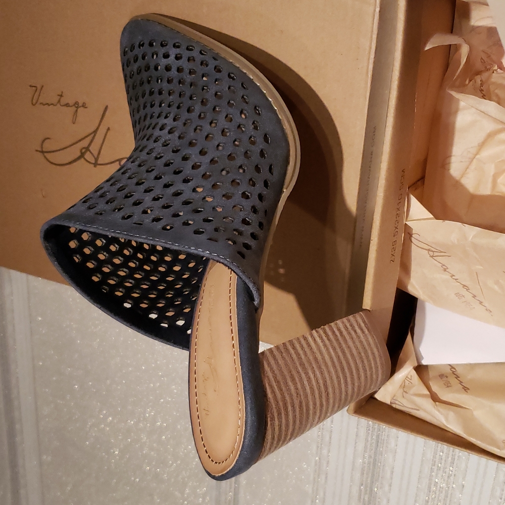 Vintage Havana New Clogs Perforated MULES Slide Slip-On Women's 10 NIB Navy - Picture 8 of 12